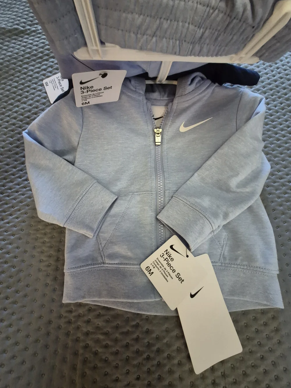 NWT Nike 3-Piece Set Light Blue Hoodie + Joggers with Navy Tee Bodysuit - 6M
